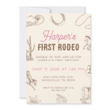 My First Rodeo 1st Birthday Invitation Pink Girl
