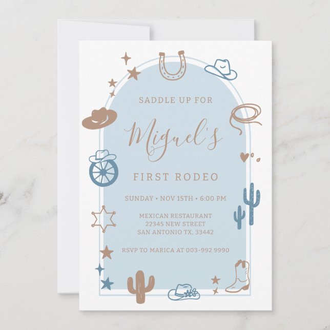 Invitación My First Rodeo Southern Wild West Cowboy Birthday  (Anverso)
