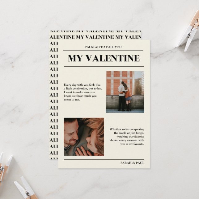 Invitación My Valentine Customizable Newspaper Photos Card  (Anverso/Reverso In Situ)