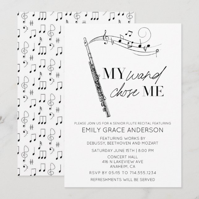 Invitación My Wand Escoge Me Cita Notas Musicales Recital Flu (Anverso / Reverso)