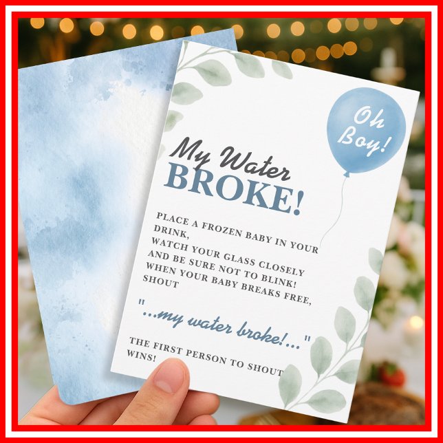 Invitación My Water Broke Baby Shower Game Balloon Eucalyptus (Subido por el creador)