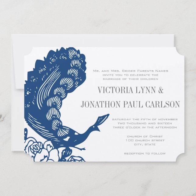 Invitación Mykonos Blue Vintage Moderno Peacock Boda (Reverso)