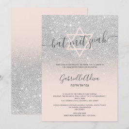 Invitación Myrzvah chiringuisa de purpurina plateado
