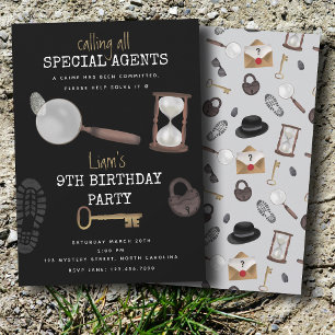 Invitación Mystery Kids Secret Agent Spy Detective Cumpleaños