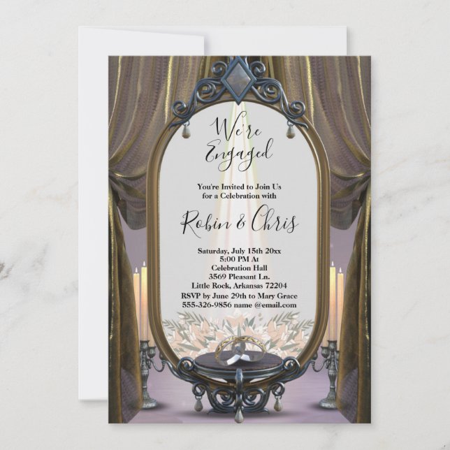 Invitación Mystic Night Gold Drapes Engagement Party (Anverso)