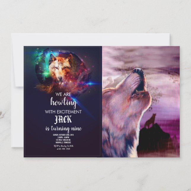 Invitación Mystic Wolf Howling at the Moon (Anverso)