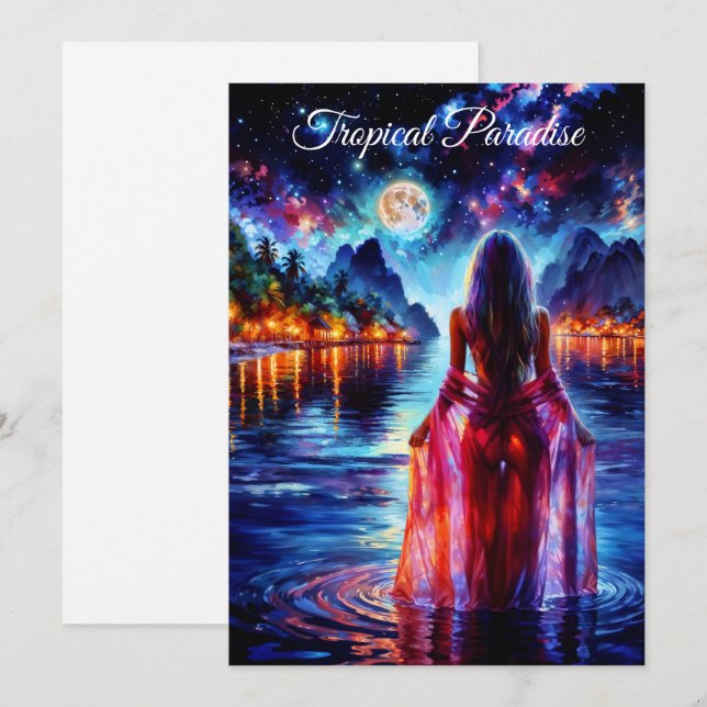 Invitación Mystic woman under full moon reflections art (Anverso / Reverso)