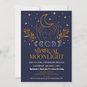 Invitación Mystical Birthday Navy Gold Moon Seance Spirits