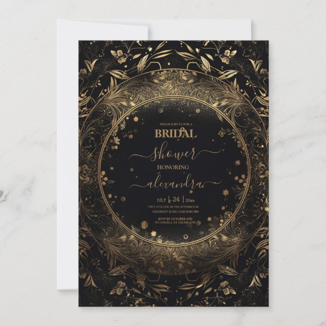 Invitación Mystical Black Gold Celestial Stars Bridal Shower (Anverso)