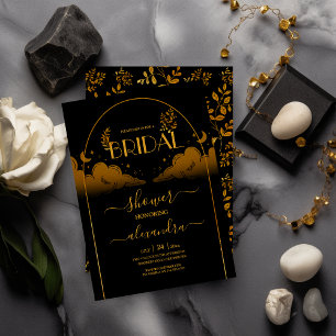 Invitación Mystical Black Gold Clouds Moon Bridal