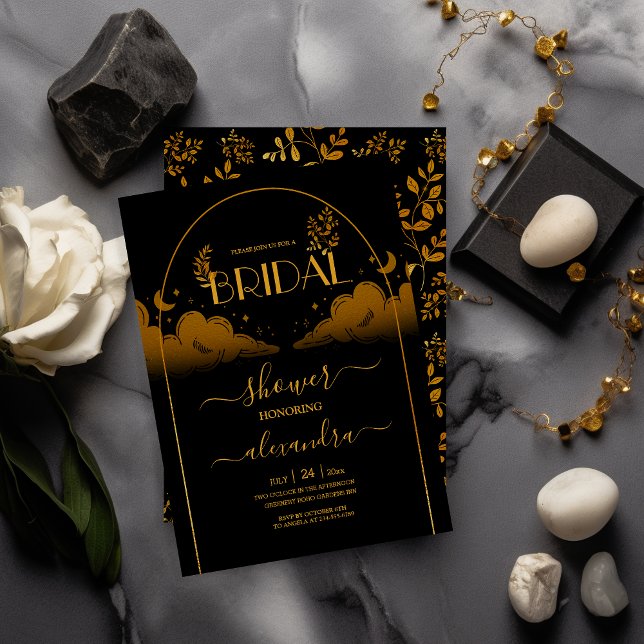 Invitación Mystical Black Gold Clouds Moon Bridal (Subido por el creador)