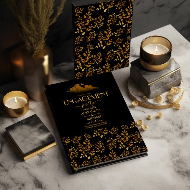 Invitación Mystical Black Gold Clouds Moon Engagement (Subido por el creador)