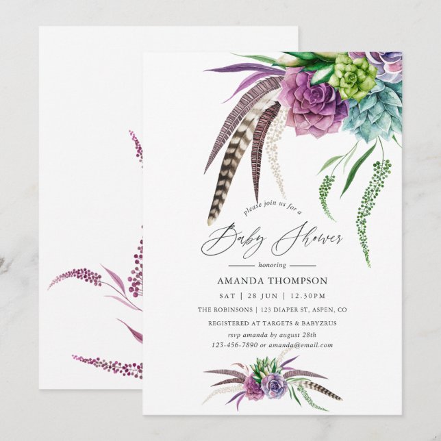 Invitación Mystical Boho Aquarela Baby Shower (Anverso / Reverso)