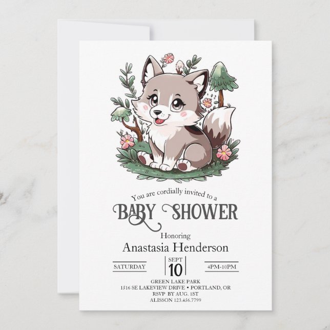 Invitación Mystical Bonito Wolf Baby Shower (Anverso)