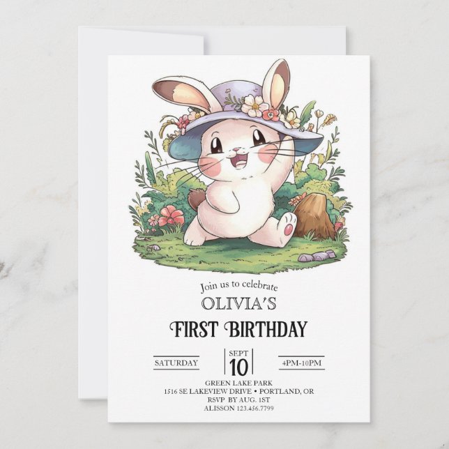 Invitación Mystical Bunny 1er cumpleaños digital (Anverso)