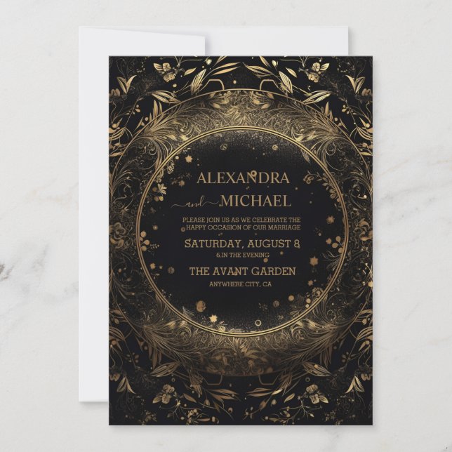 Invitación Mystical Celestial Black and Gold Boda (Anverso)