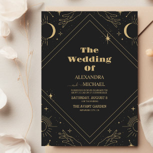 Invitación Mystical Celestial Black and Gold Boda