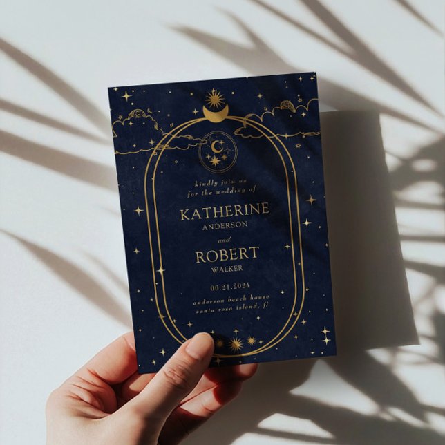Invitación Mystical Celestial Gold Moon Dark Blue Boda (Subido por el creador)