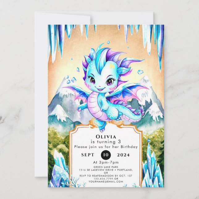 Invitación Mystical Cute Ice Dragon Birday (Anverso)