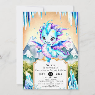 Invitación Mystical Cute Ice Dragon Birday
