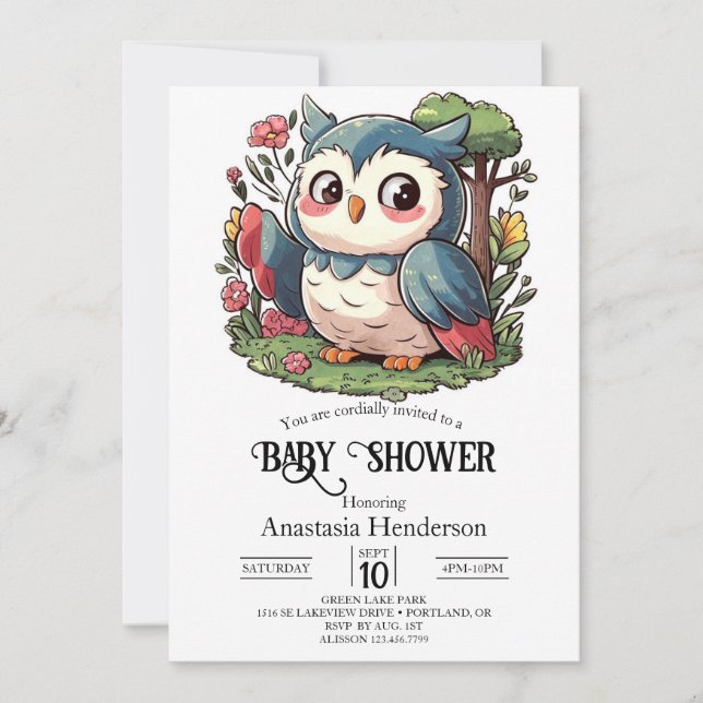 Invitación Mystical Cute Owl Baby Shower (Anverso)