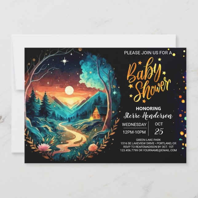 Invitación Mystical Grove Enchanted Adventure Baby Shower (Anverso)