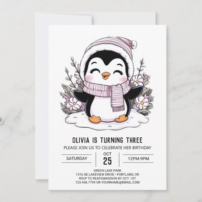 Invitación Mystical Little Pingüino Cumpleaños Digital (Anverso)
