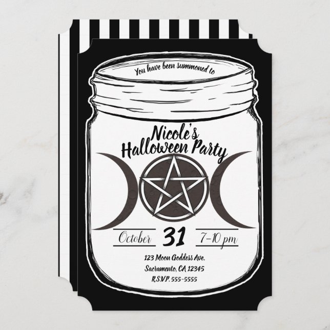 Invitación Mystical Magic Moons Mason Jar Halloween Party (Anverso / Reverso)