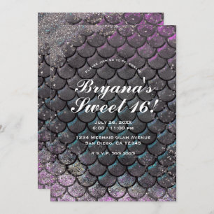 Invitación Mystical Purpurina Plata Rosa Mermaid Sweet 16
