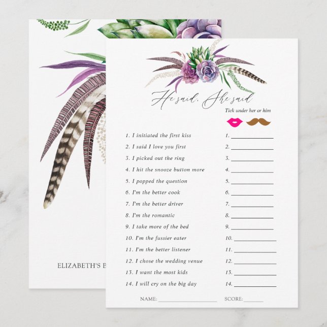 Invitación Mystical Succulens Bridal Shower Game (Anverso / Reverso)