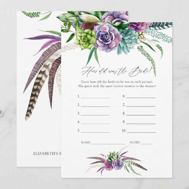 Invitación Mystical Succulens Bridal Shower Game (Anverso / Reverso)