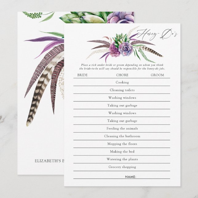 Invitación Mystical Succulens Bridal Shower Game (Anverso / Reverso)