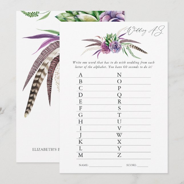 Invitación Mystical Succulens Bridal Shower Game (Anverso / Reverso)