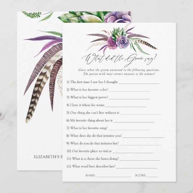 Invitación Mystical Succulens Bridal Shower Game (Anverso / Reverso)