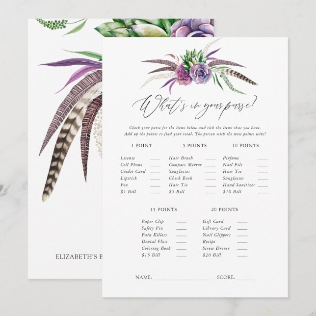 Invitación Mystical Succulens Bridal Shower Game (Anverso / Reverso)