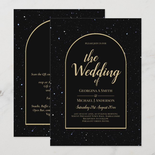 Invitación Mystique BLACK GOLD Starry Night Boda (Anverso / Reverso)
