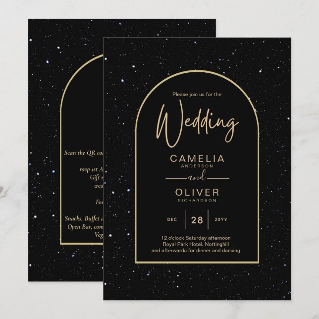 Invitación Mystique BLACK GOLD Starry Night Boda (Anverso / Reverso)