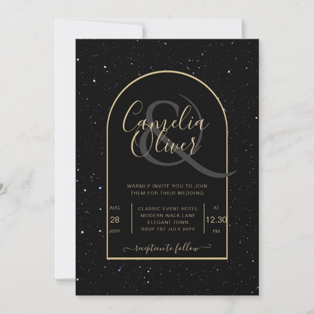 Invitación Mystique BLACK GOLD Starry Night Boda (Anverso)