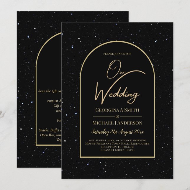 Invitación Mystique BLACK GOLD Starry Night Boda (Anverso / Reverso)