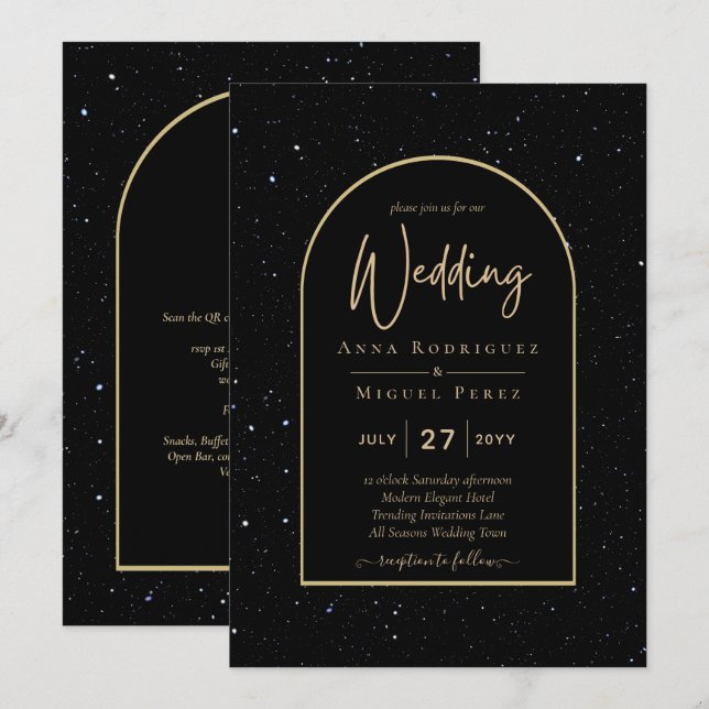 Invitación Mystique BLACK GOLD Starry Night Boda (Anverso / Reverso)