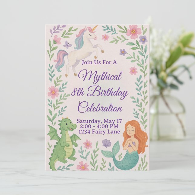 Invitación Mythical Unicorn Birthday invitation (Anverso de pie)