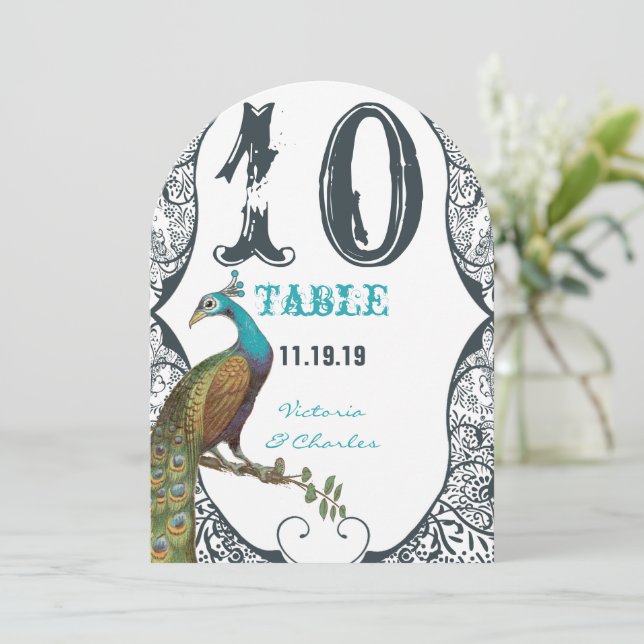 Invitación N.º de mesa de boda de pájaro de amor pavoneándose (Anverso de pie)