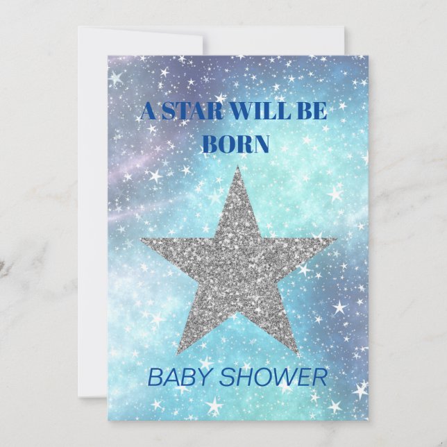 Invitación Nace Baby Shower Boy Blue Modern Star (Anverso)