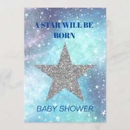 Invitación Nace Baby Shower Boy Blue Modern Star