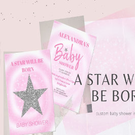 Invitación Nace una estrella moderna rosa Chica de Baby Showe