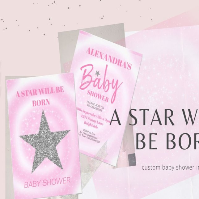 Invitación Nace una estrella moderna rosa Chica de Baby Showe (Subido por el creador)