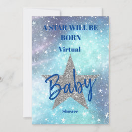 Invitación Nace Virtual Baby Shower Boy Blue Modern Star