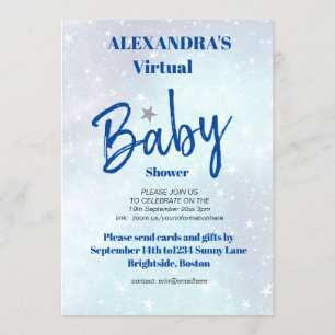 Invitación Nace Virtual Baby Shower Boy Blue Modern Star