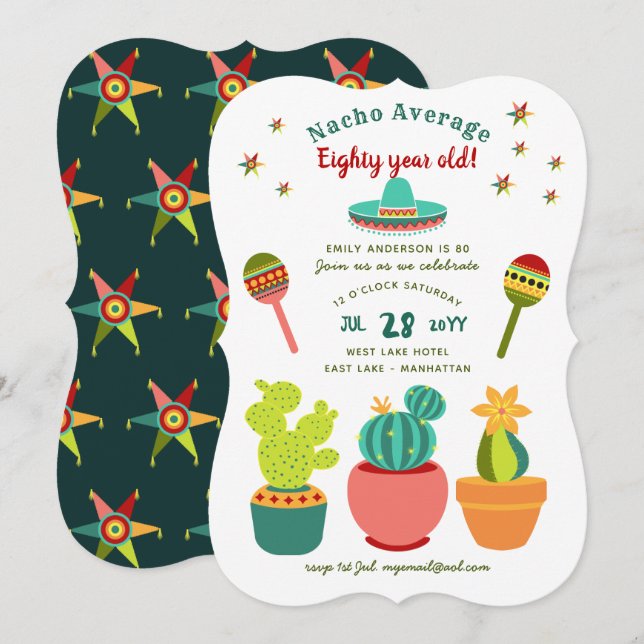 Invitación ¡Nacho cumpleañero promedio de 80 años! Fiesta de  (Anverso / Reverso)