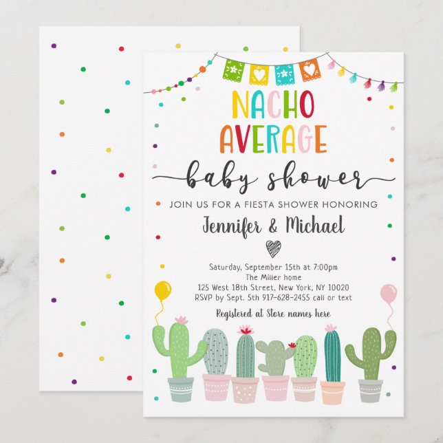 Invitación Nacho promedio de Baby Shower Cactus Fiesta (Anverso / Reverso)